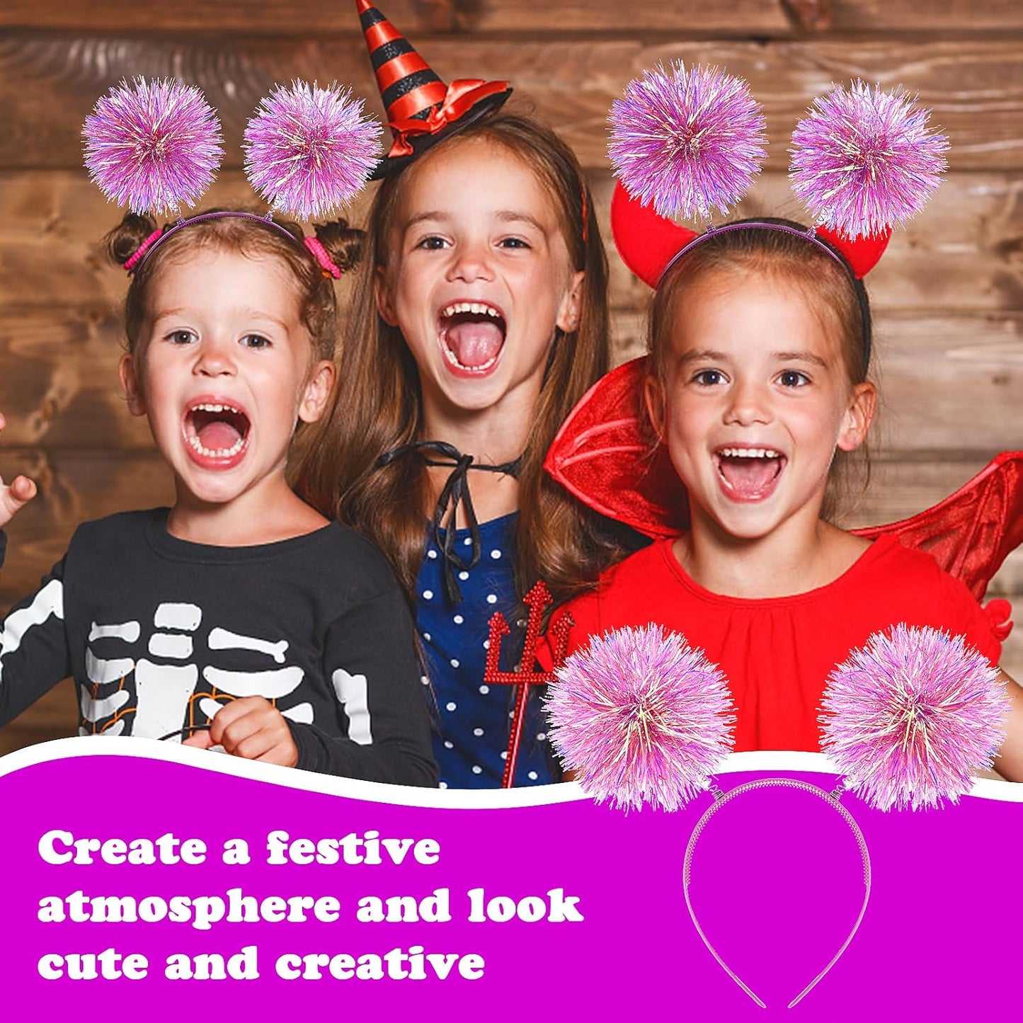 Foil Strips Pom Pom Headband Tinsel Fashion Headband Fluffy Ball Hair Loop Cosplay Hair Accessory for Women Girl Party