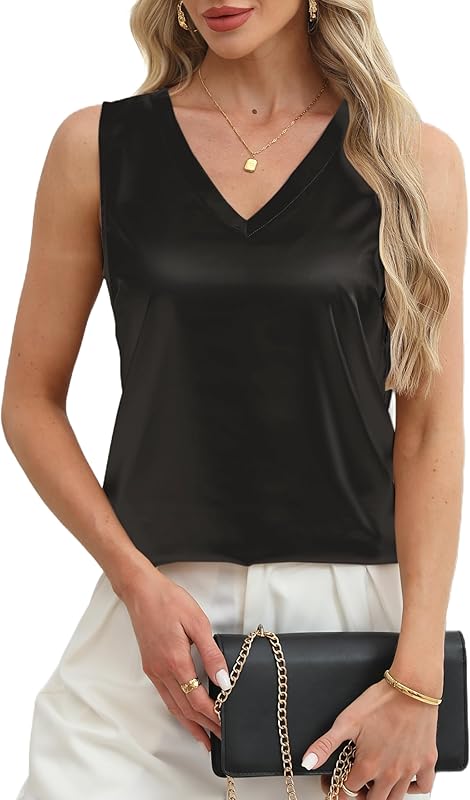 Mawor Satin Tank Tops for Women Casual V Neck Silk Basic Cami Camisoles