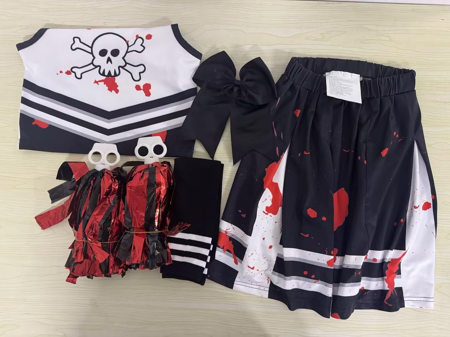 Liitrsh Cheerleader Costume Girls Cheerleading Halloween Cosplay Scary Outfit Bloody Dress Accessories for Party