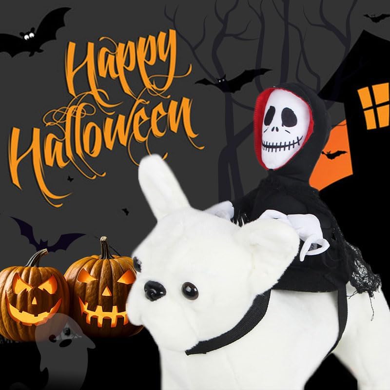 Dog Costumes Halloween Funny Dog Ghost Riding Costumes Novelty Pet Ghost Saddle Apparel Grim Reaper Rider Style Outfit for Small Medium Dogs Cats (Small)