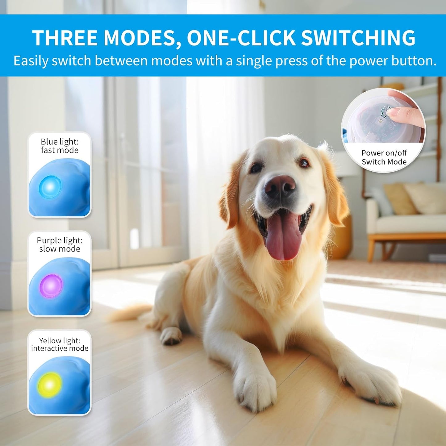 Interactive Dog Toys Ball, Automatic Moving Rolling Pet Toy with Touch Activated, Active Rolling Ball Products for Puppy Small Medium Dogs, Squeaky, USB Rechargeable, Keep Them Busy (Blue)