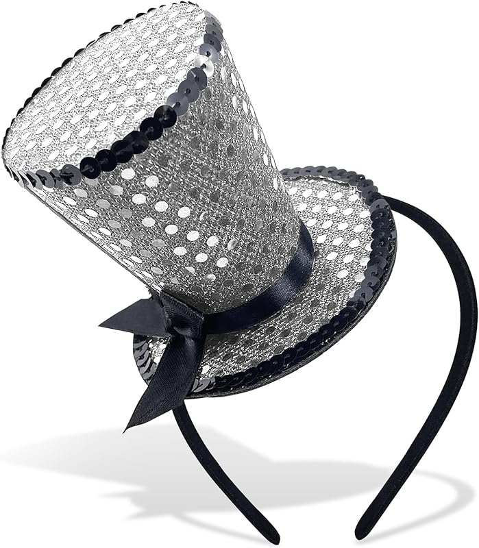 Mini Top Hat Headband Sequins Tea Party Headpiece Fascinator 1920s Gatsby Party Costume Accessory for Women Lady Gril