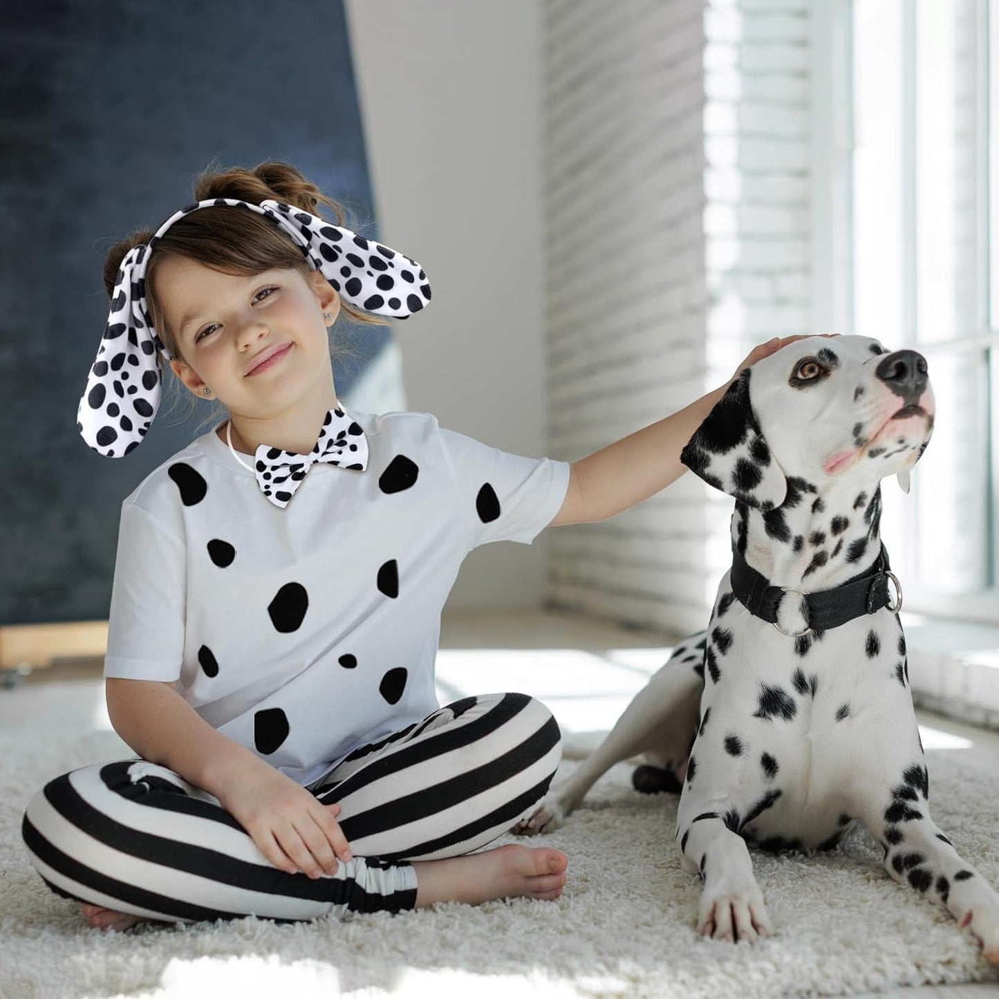 Girls 101 Days of School Costume Set 16Pcs Dog Ear Headbands Bow tie Tail Dalmatian Dog Costume Accessories for World Book Day Cosplay Dress Up