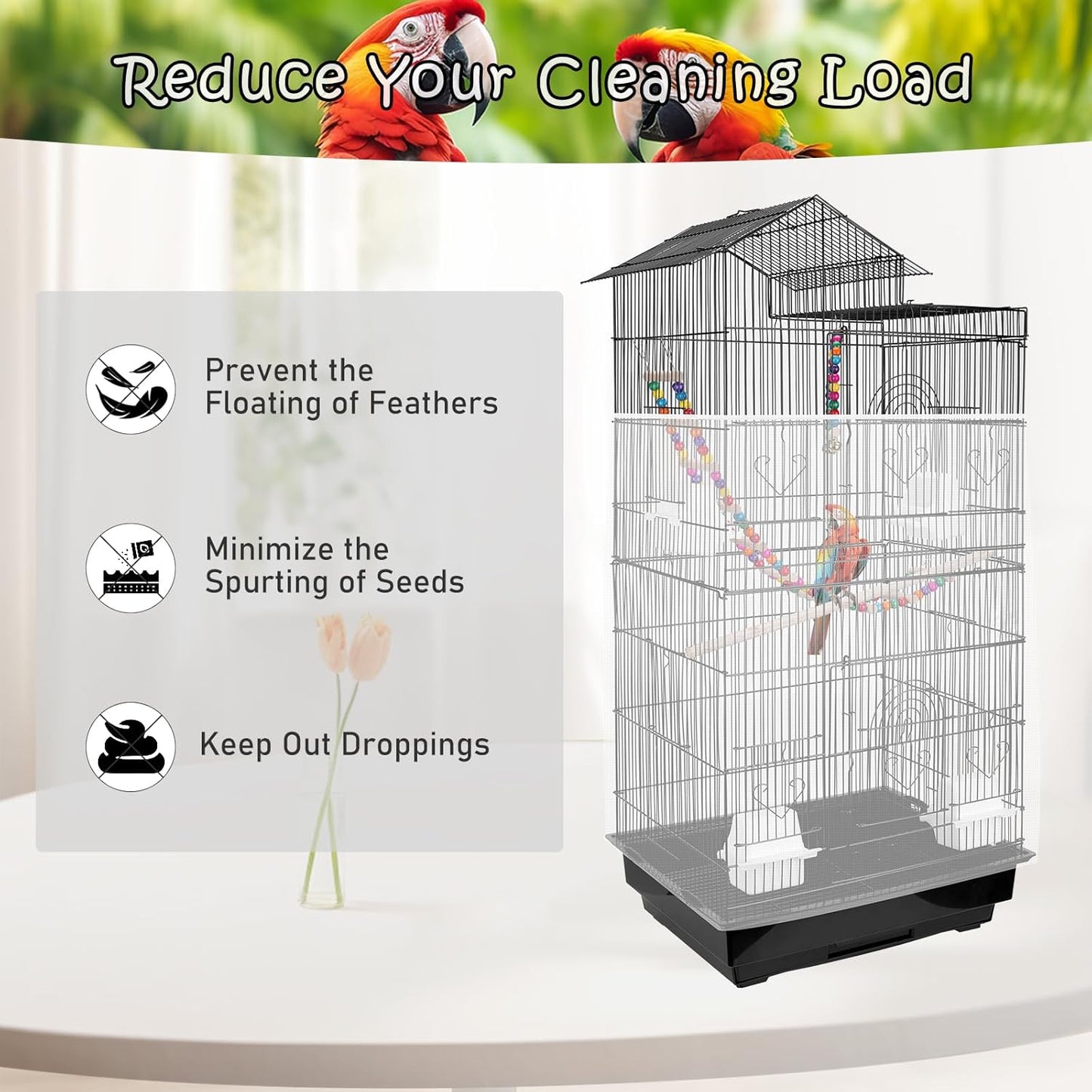 Universal Bird Cage Seed Catcher – Stretchy, Lightweight Mesh Skirt for Parrot Cages, Stops Scatter, Breathable Fabric, Adjustable & Reusable, White viiwxx