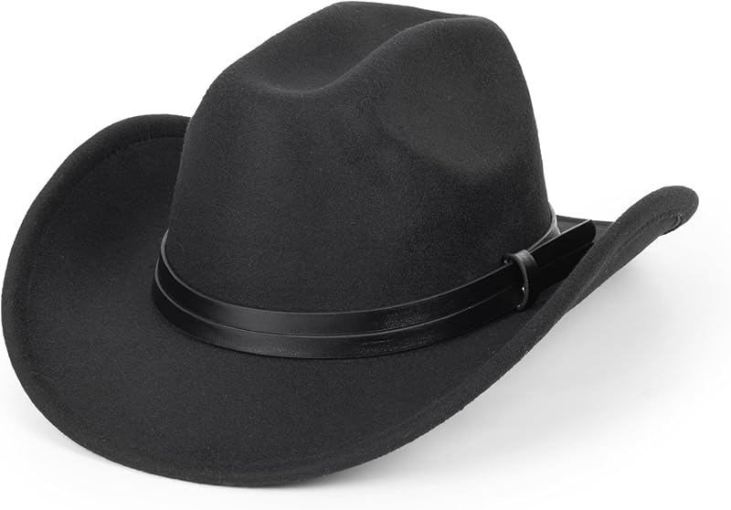 Western Cowboy Hat for Men Women Classic Roll Up Fedora Hat with Buckle Belt(Size:S-M)