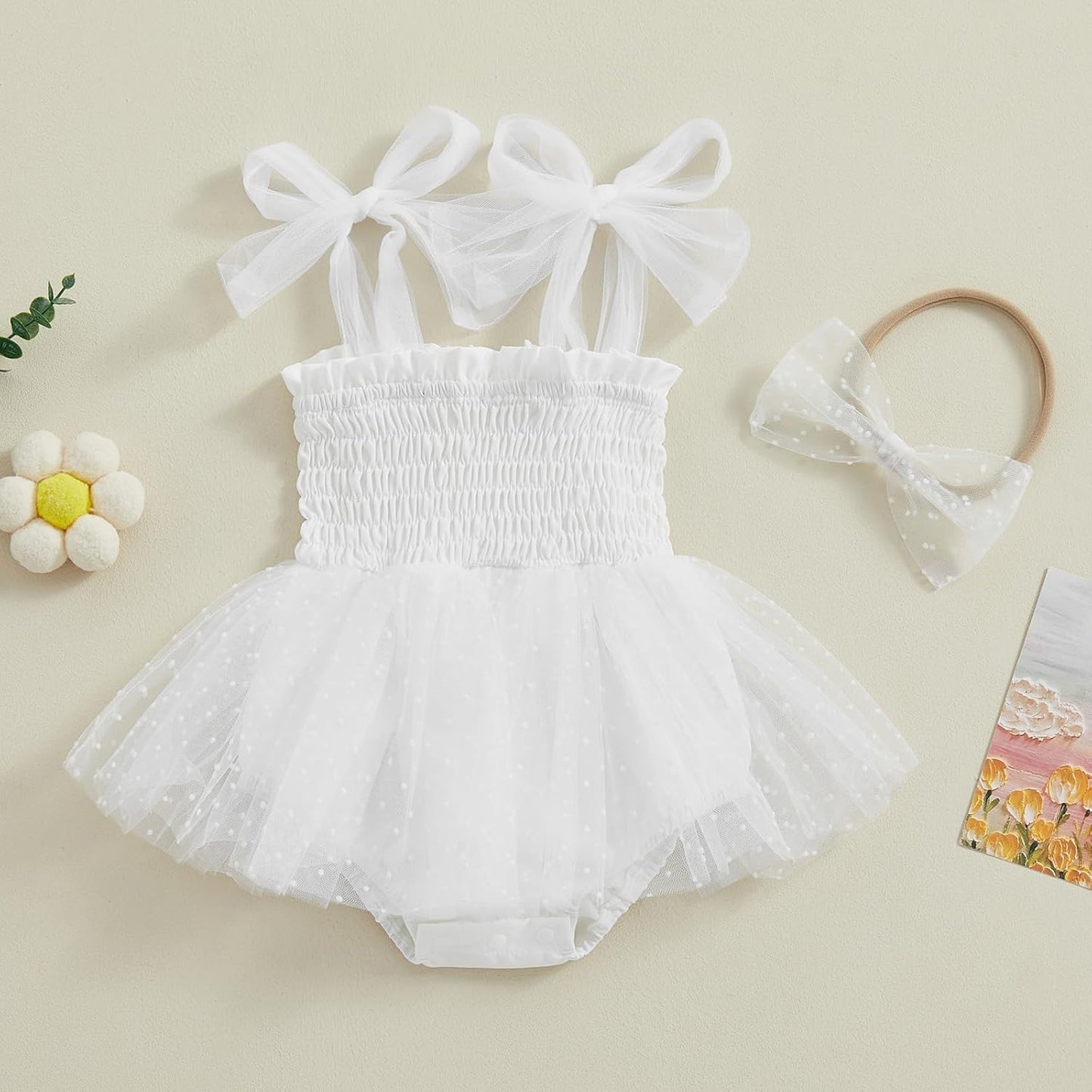 Murnouche Newborn Baby Girl Romper Dress Summer Clothes Boho Photoshoot Outfits with Headband