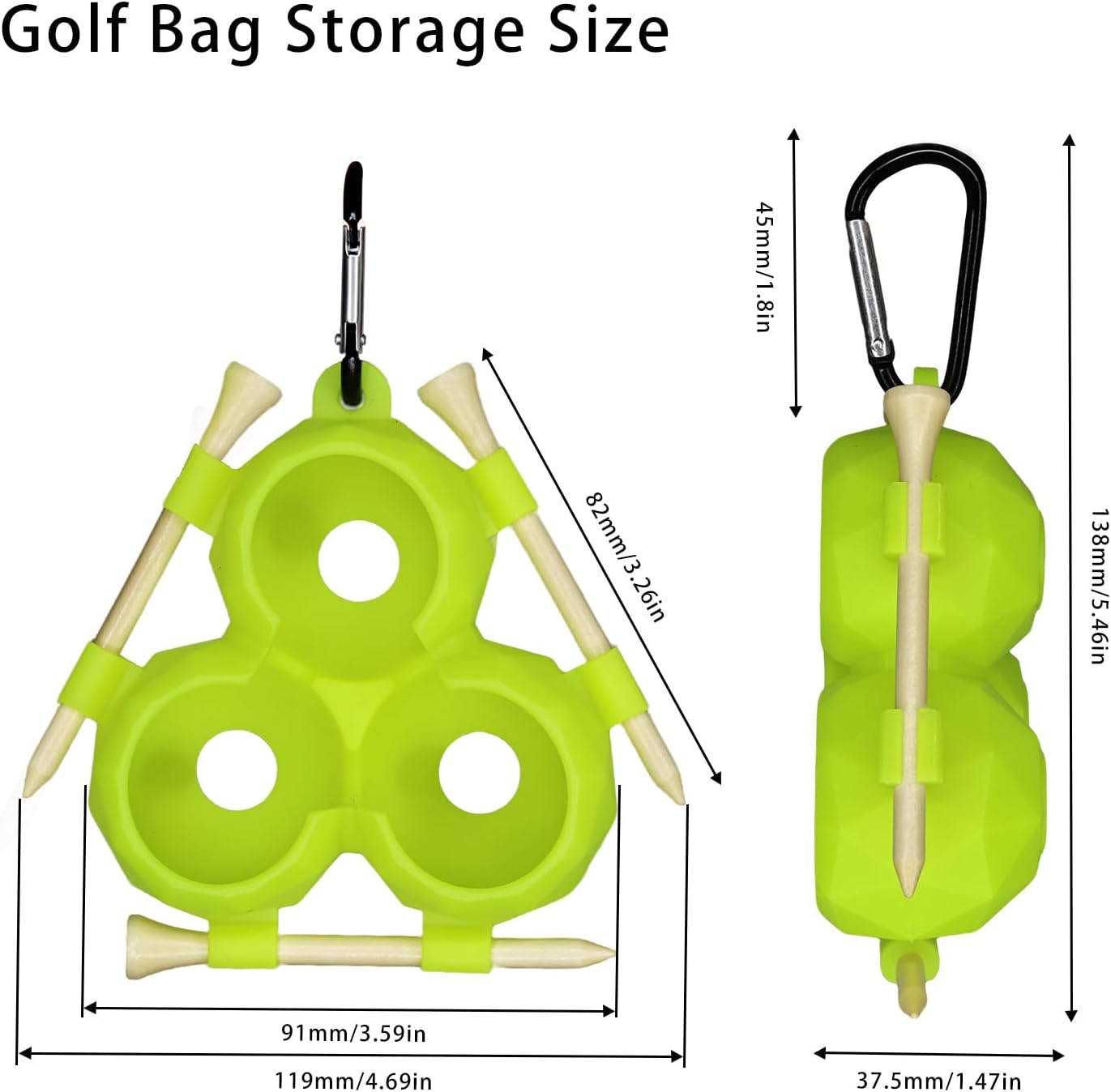 Golf Ball Tee Holder, Soft Silicone Golf Tee Rack for 3 Balls and 3 Tees, Golf Ball Holder with Clip for Bags, Essential Golf Ball Bag for Players