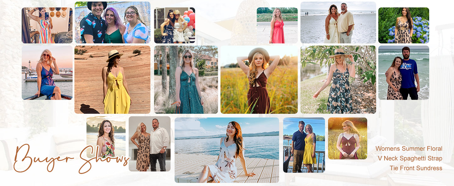 VOTEPRETTY Womens Summer Dresses Tie Front Beach Dress Spaghetti Strap Sundress with Pockets for Party Vacation