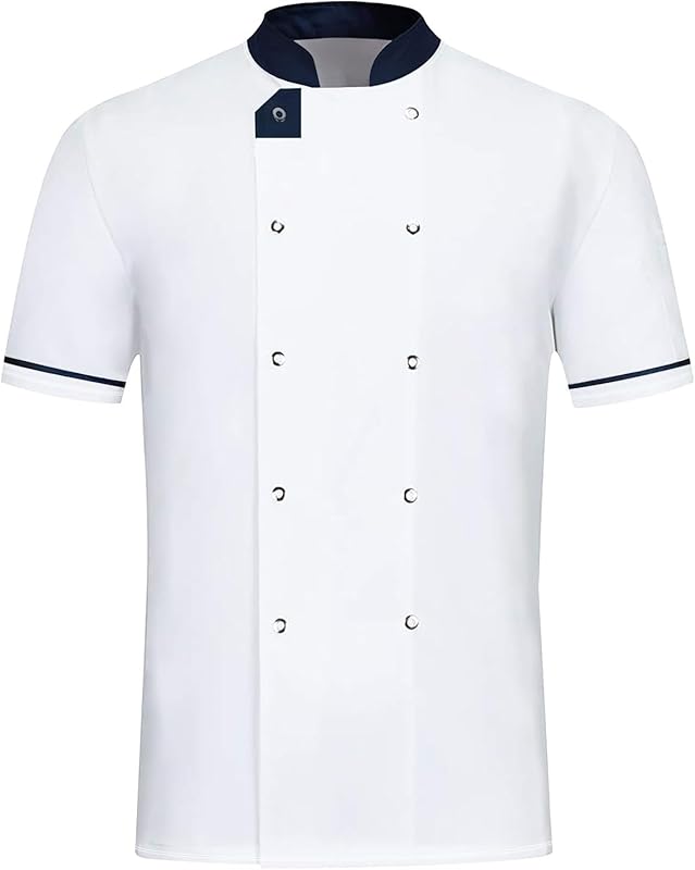 Unisex Chef Coat Short Sleeve Cook Shirts Buttons Restaurant Kitchen Food Service Uniform Chef Jacket for Men Women