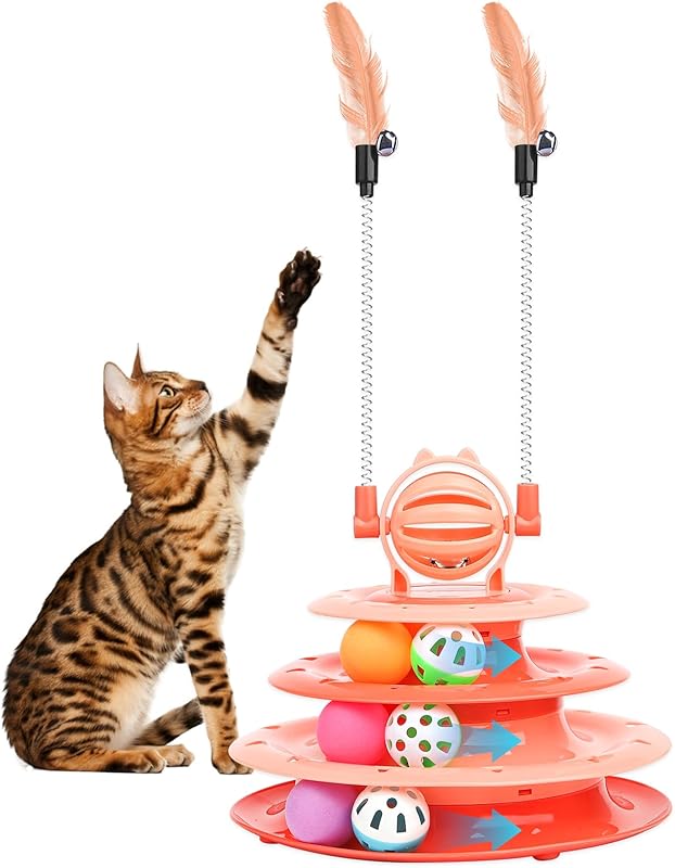Cat Toy Interactive Pet Plaything for Indoor Kitten Interactive Kitty Puzzle Ball with 2 Cat-Tease (Green)