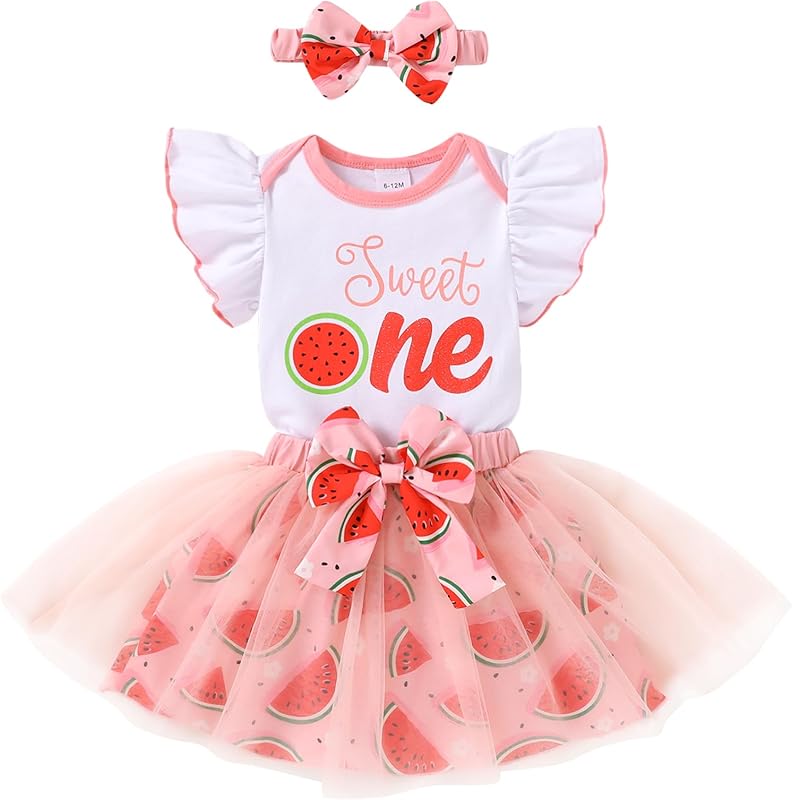 YOUNGER TREE Baby Girls 1st Birthday Outfit ONE Romper Tulle Tutu Skirt with Headband Sets Baby First Princess Dress