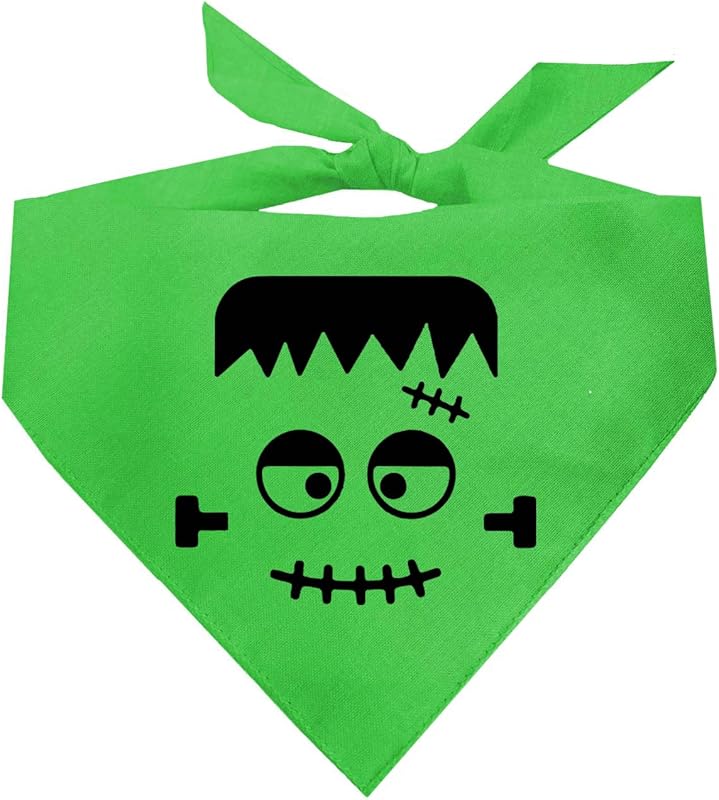 Skeleton Face Dog Bandana | 100% Cotton Triangle | Made in USA | Halloween Costume | Jack-O-Lantern | Monster | Pumkin Face | Trick or Treat | Matching | White, One Size (1162)