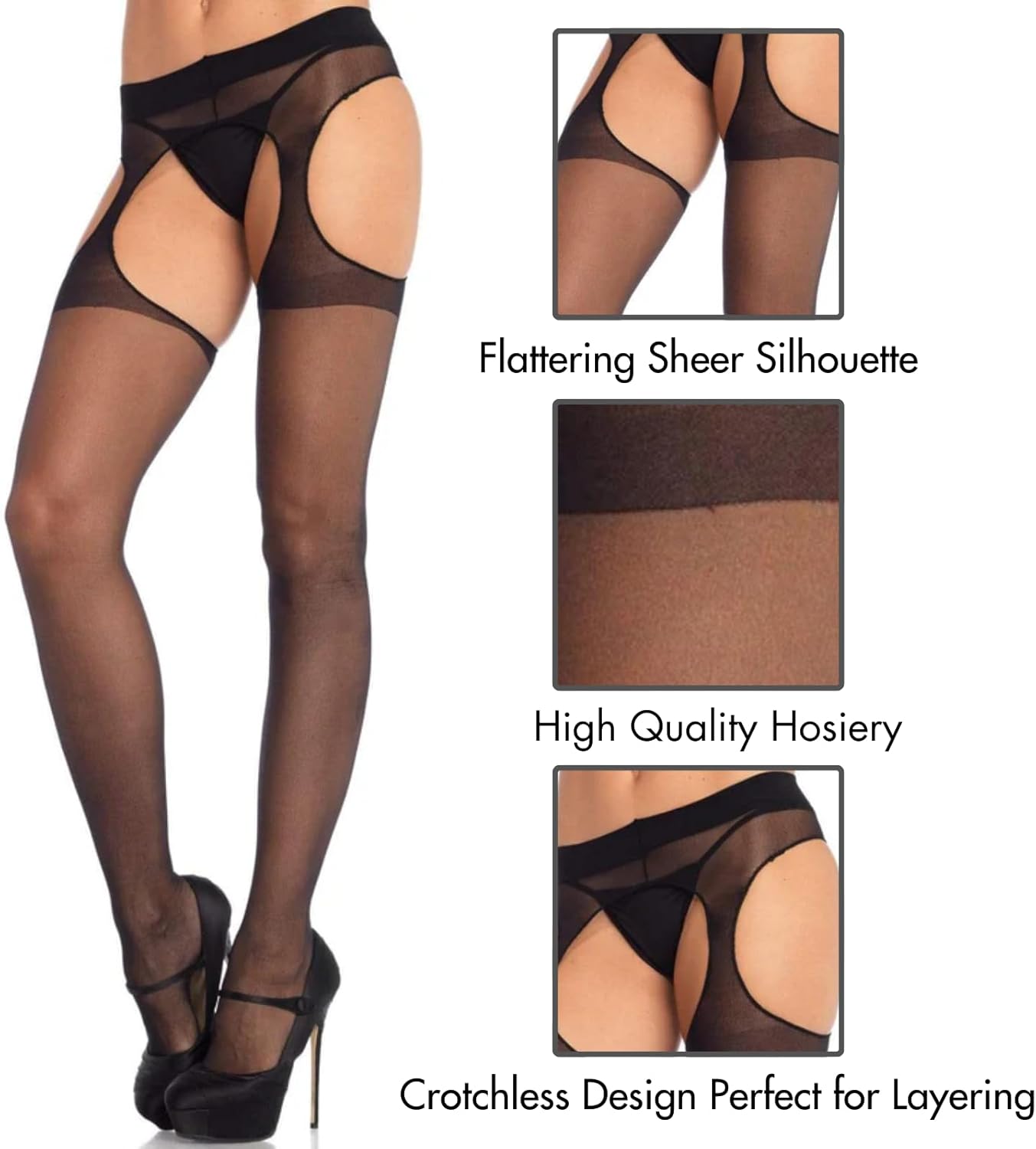 Leg Avenue Womens High Waist Sheer Suspender Pantyhose Stockings