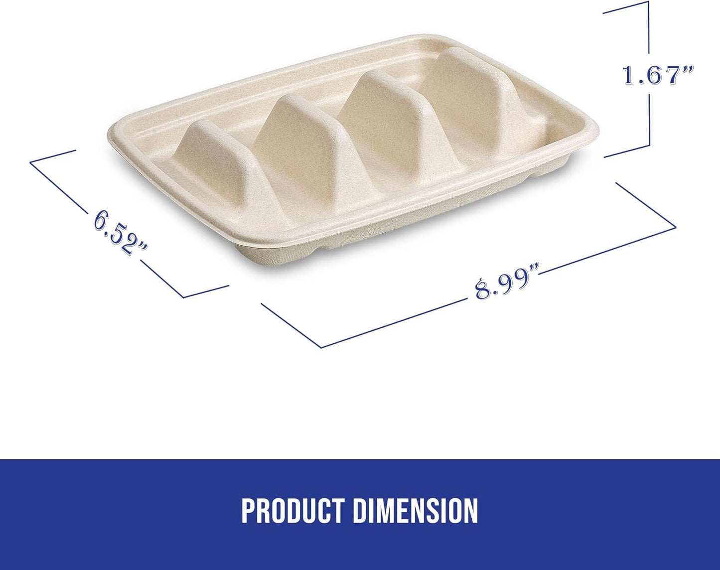 MT Products Pulp Fiber Taco Plates 8.99" x 6.52" x 1.67" - 3 Compartments Taco Holder- Pack of 15