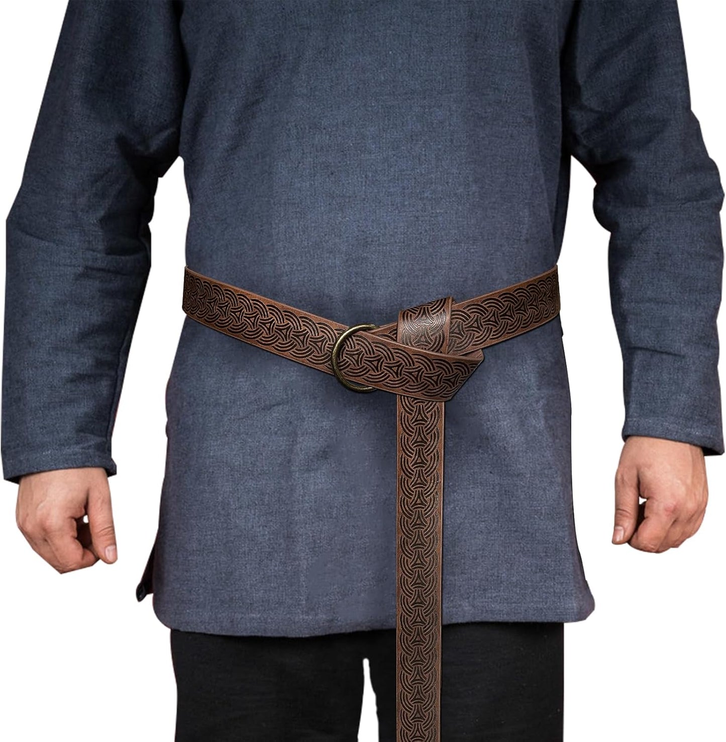 HiiFeuer Medieval Embossed PU Leather O-Ring Belt, Retro Renaissance Knight Belt