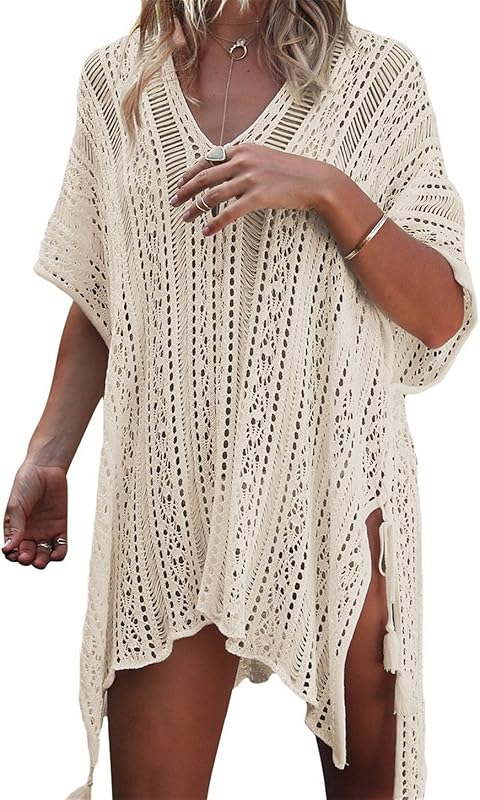 TMEOG Strandkleider Damen Kurze Kleid Badeanzug Bikini Spitze Crochet Cover Up