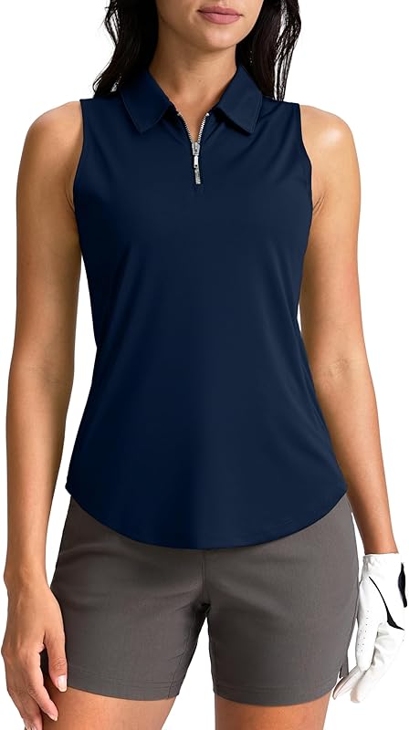 G Gradual Womens Golf Shirt Sleeveless Zip Up Polo Shirts for Women Collared Lightweight Tennis Athletic Tank Top
