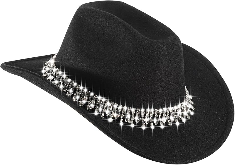 Womens Cowboy Hat Rhinestone Hat Western Cowgirl Hat Wide Brim Diamond-Glitter Size:Medium-Large