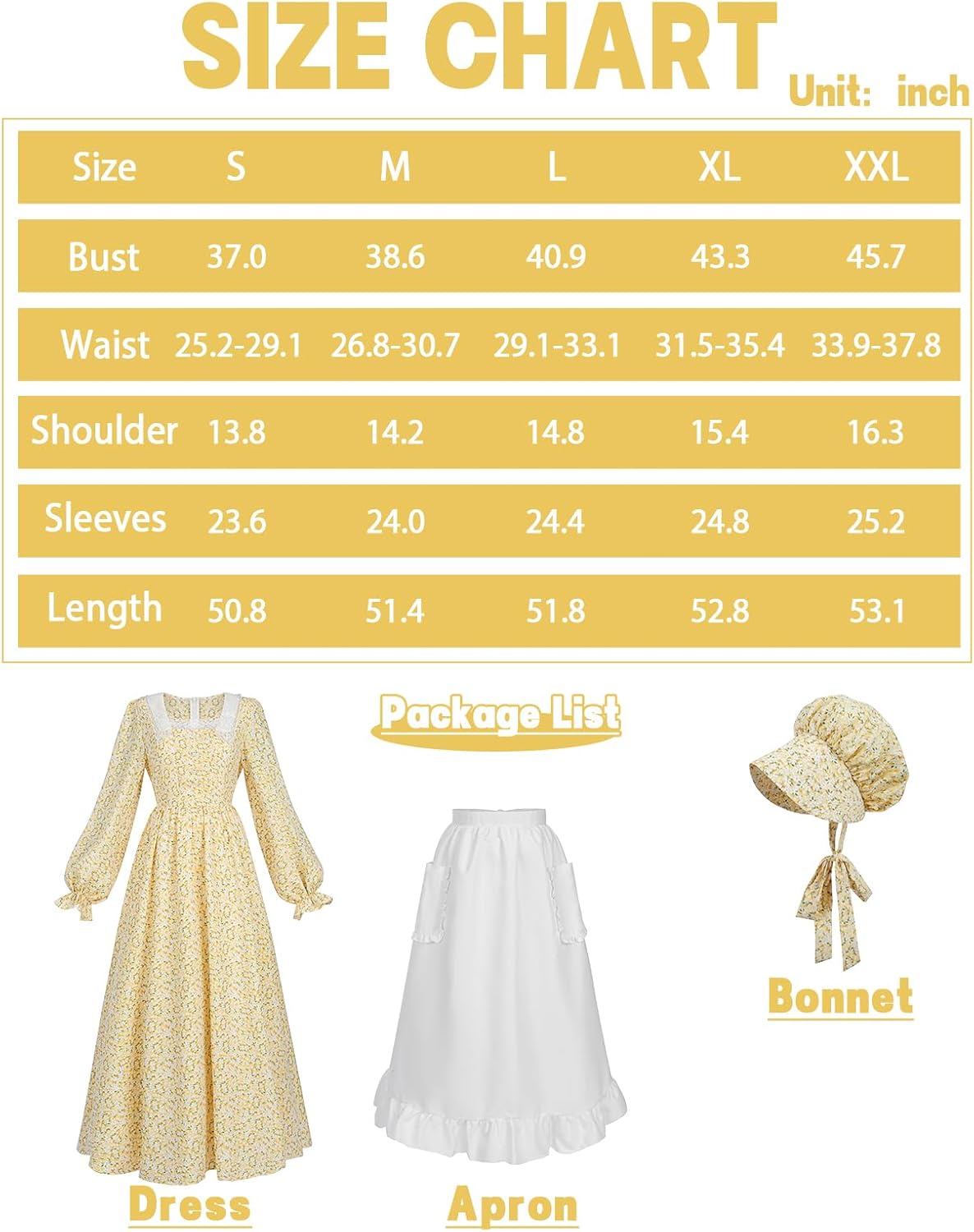 NSPSTT Prairie Dress Women Pioneer Colonial Costume Floral Dresses 3pcs Set