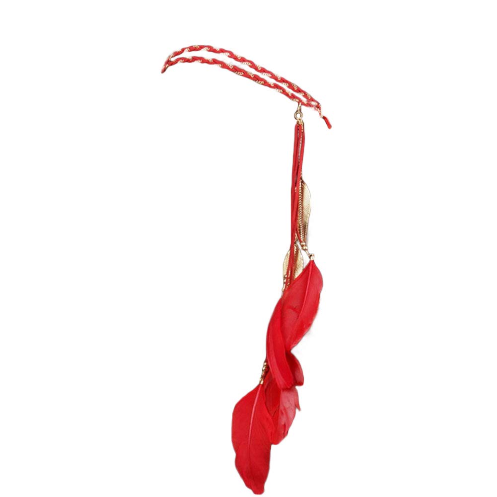 Song Qing Women Feather Leaf Tassels Braided Hippie Headband Hair Accessories