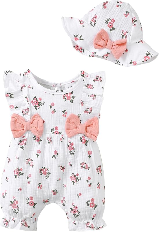 SUNNY PIGGY Newborn Baby Girl Clothes Baby Girl One Piece Romper Fall Winter Long Sleeve with Hat Sets Cute Infant Outfits