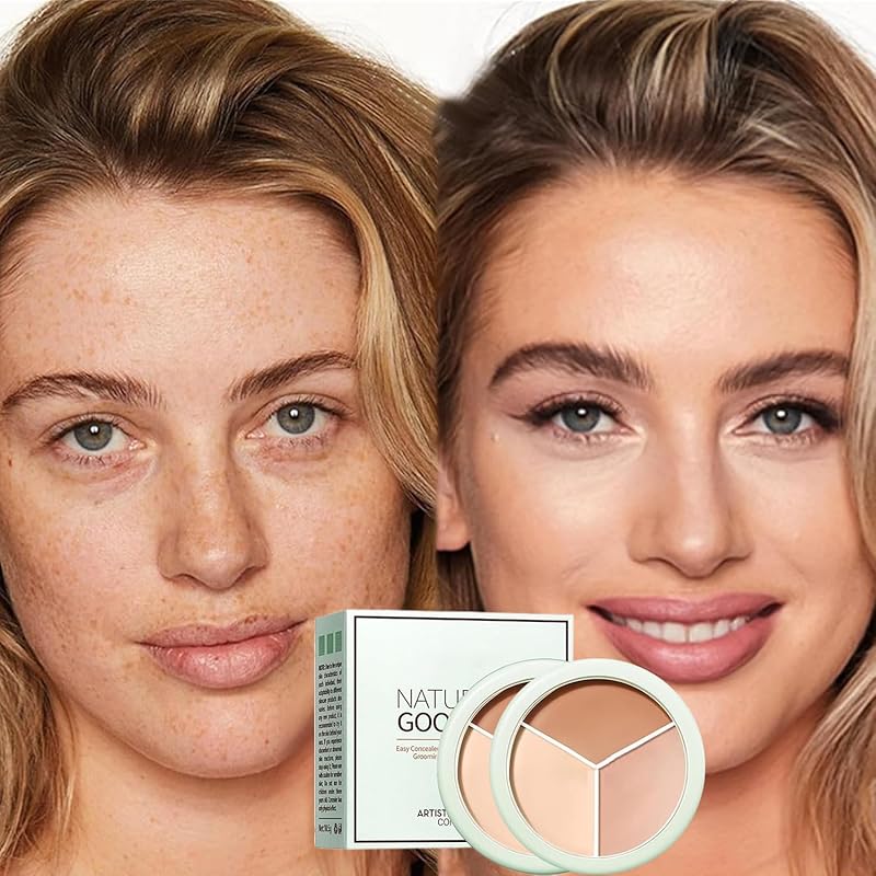 Artistic Tri-Color Concealer Palette Waterproof Tri Color Foundation Cover Full Coverage Face Concealer Makeup Highlight Contour Palette (1 Pack)