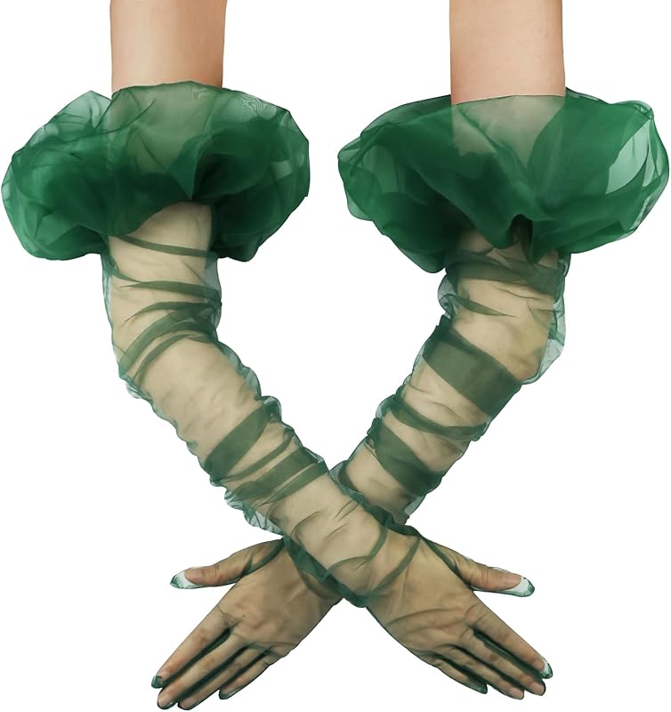 Super Puff Women's Sheer Long Oversize Tulle Mesh Gloves for Cocktail Opera Party with Puff Sleeve