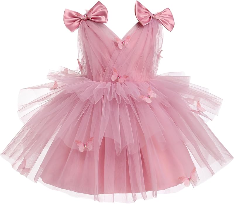 IMEKIS Toddler Girls Butterfly Birthday Dress Rainbow Tulle Formal Wedding Party Ruffle Tutu Dresses Photo Shoot