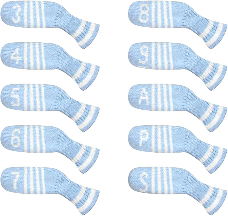 Scott Edward 1/7/10 Pcs Knitted Golf Club Head Covers for Irons Wedge Cuteness and Basically Socks Shape Washable Golf Club Head Protector on Classic Stripes Style,Double Sided Customization