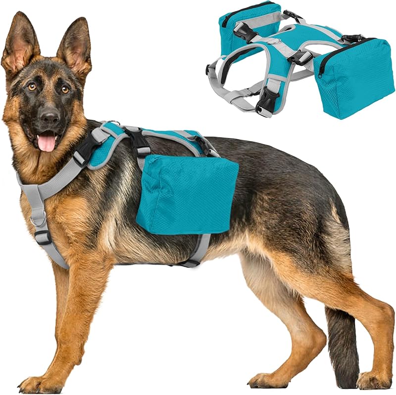 DORA BRIDAL Dog Backpack for Medium & Large Dogs, Dog Backpack Harness, Dogs Hiking Backpack with Side Pockets, Outdoors Pet Saddle for German Shepherd, Labrador (Black, Large)