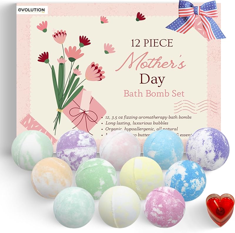 EvolutionUSA Lavender Dreams Bath Bombs for Women, 12 Organic Flower Bath Bombs, Soft Lavender Bath Bombs, Womens Bath Bombs Gift, Lush Bath Bombs for Girls, Relaxing Bathbombs, Bath Balls