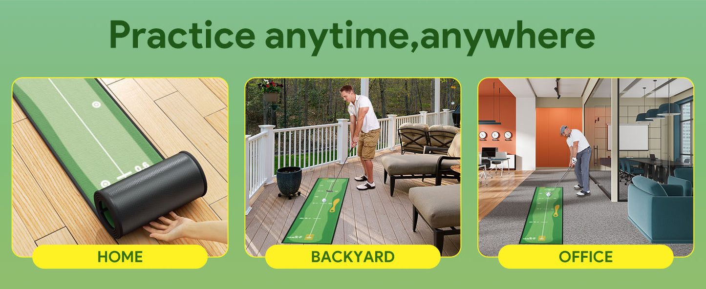 Golf Putting Mat Indoor & Outdoor Professional Practice Putting Green Mat with Distance Marker Anti Slip Backing Golf Accessories Portable Training Matt