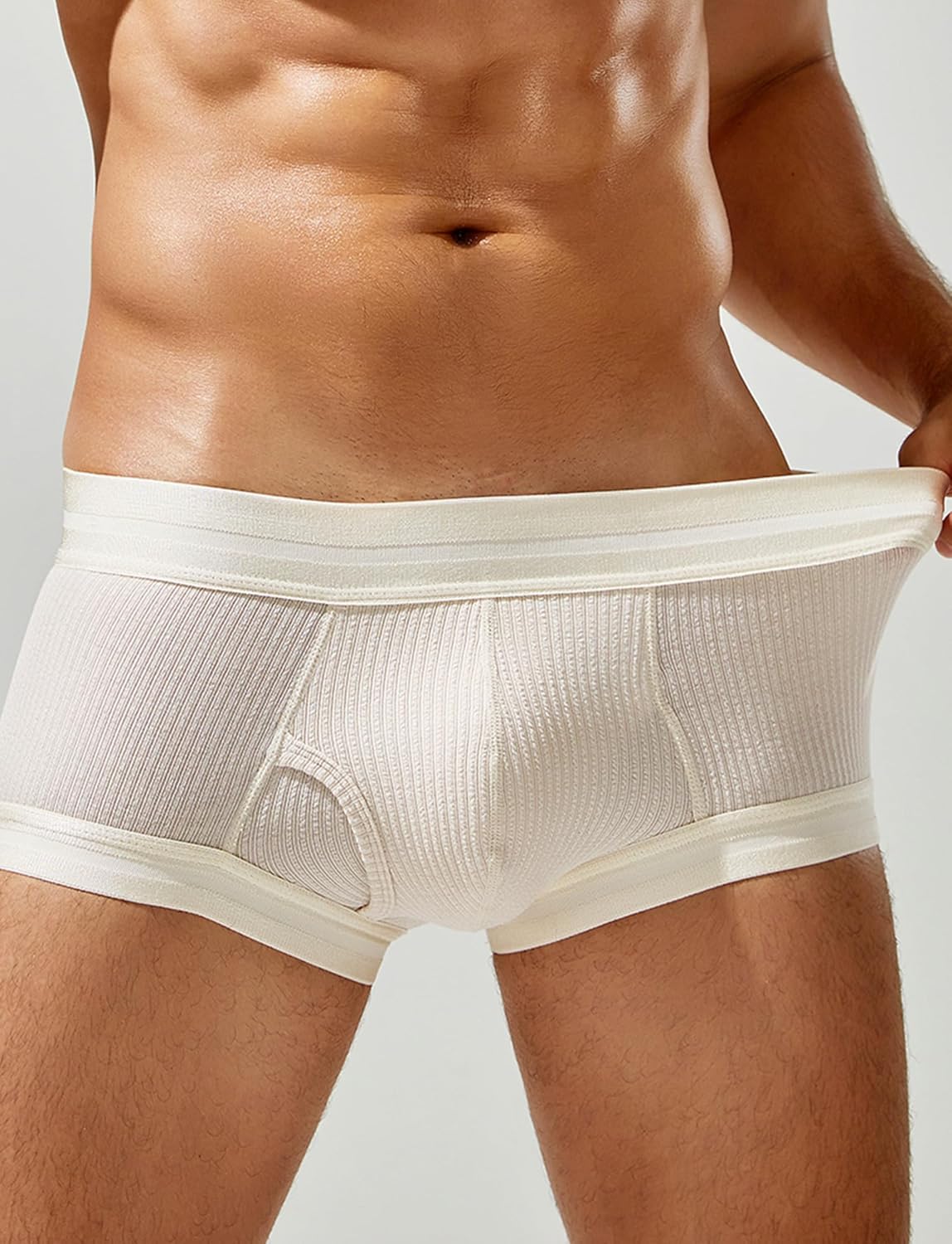 SEAUR Men's Pouch Boxer Briefs Seamless Ribbed Underwear Low Rise Breathable Trunks Stretchy Underpants