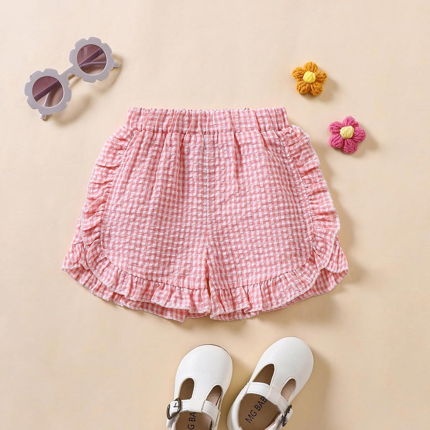 Toddler Baby Girl Ruffle Shorts Gingham Plaid/Solid Elastic Waist Shorts Pants Bottoms Casual Summer Outfit