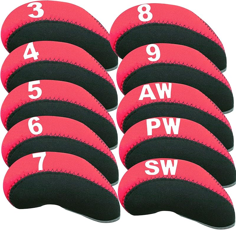 Golf Club Covers Set for Irons Neoprene Iron Head Cover Club Protector 10Pcs with/Without Top Window Accessories for Men Women