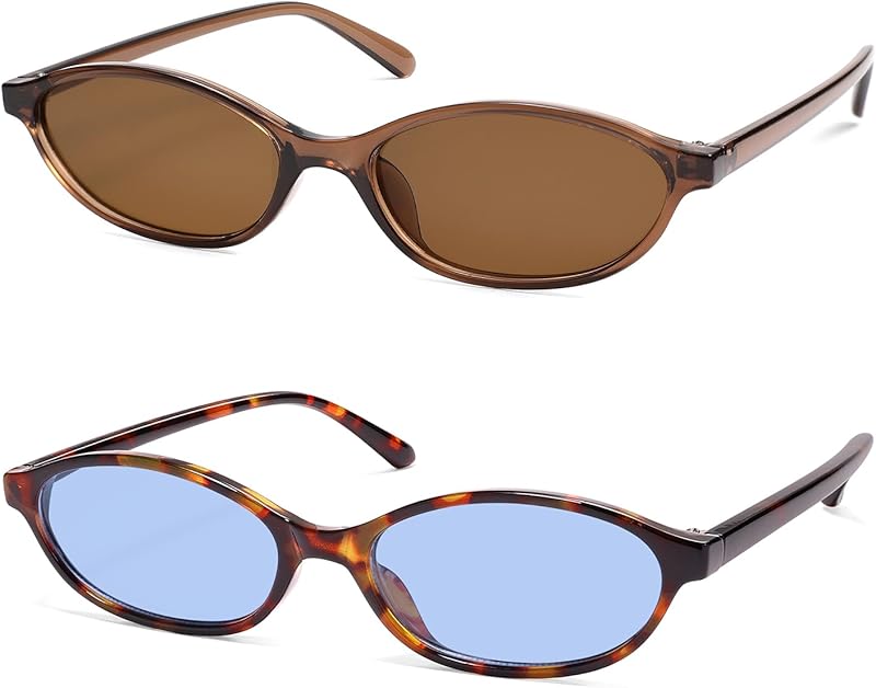 Retro Oval Cat Eye Sunglasses for Women Y2k Trendy Narrow Sunnies Designer Sun Glasses AR82253