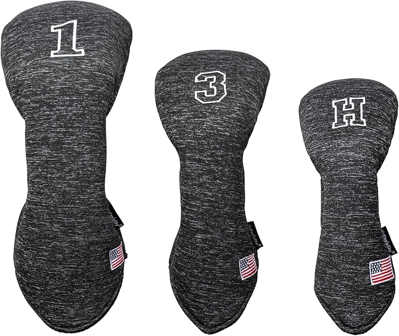 Golf Head Covers Driver Fairway #3#5 Hybrid USA Flag Memory Foam, for Men Women (Grey or White)