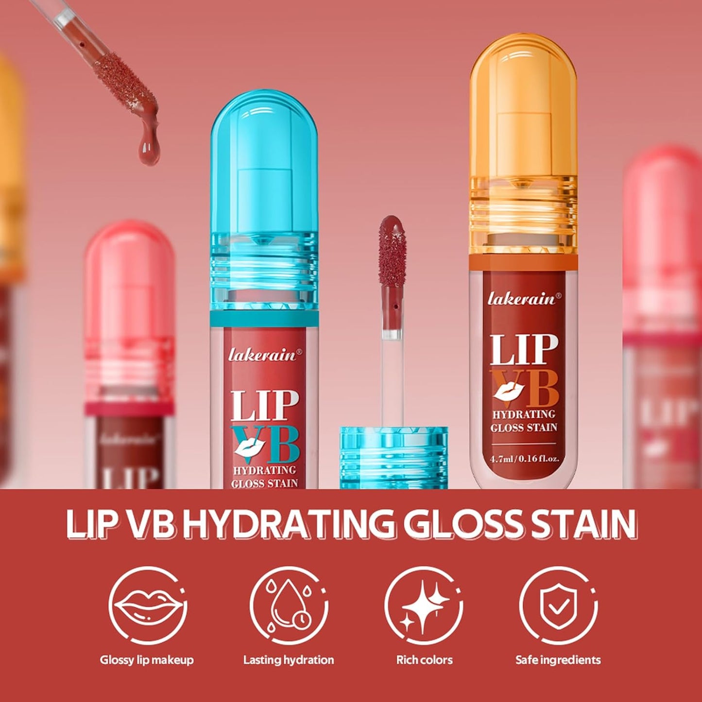 LIP VB Hydrating Lip Gloss Stain - 12HR Glossy Plump & Waterproof Moisture Lock, Non-Sticky Lip Treatment for Dry Lips Revival, Daily Wear & Night Care (Dripping In Rose)