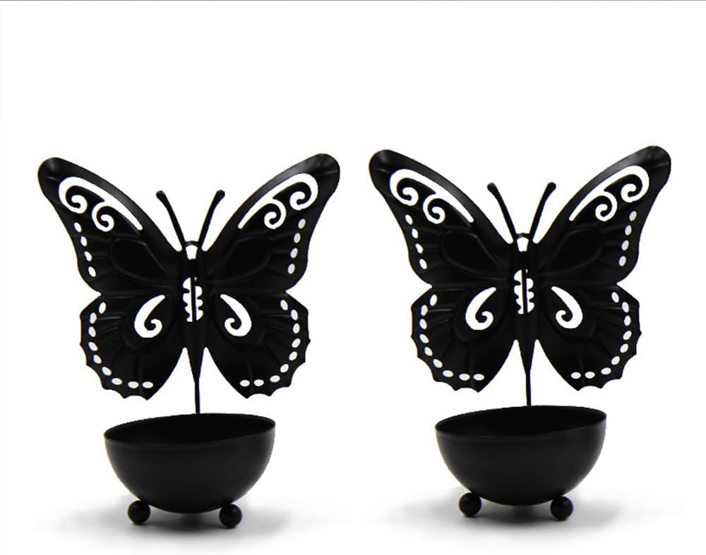 Butterfly Tea Light Candle Holder, Black Metal Candle Holder for Home Decor(2pcs)