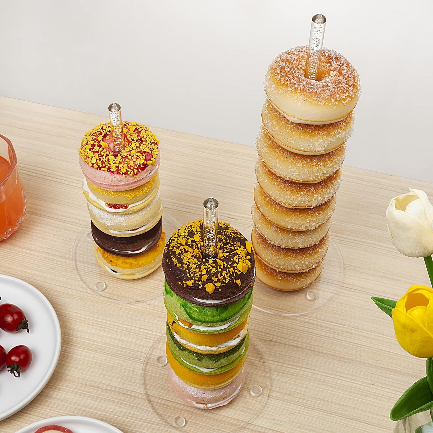 Clear Bubble Acrylic Donut Stands - 5PCS Bagel Holder Display, Reusable Doughnut Pretzel Tower for Dessert Table, Wedding Bar, Birthday Party with Built-in Copper Nut