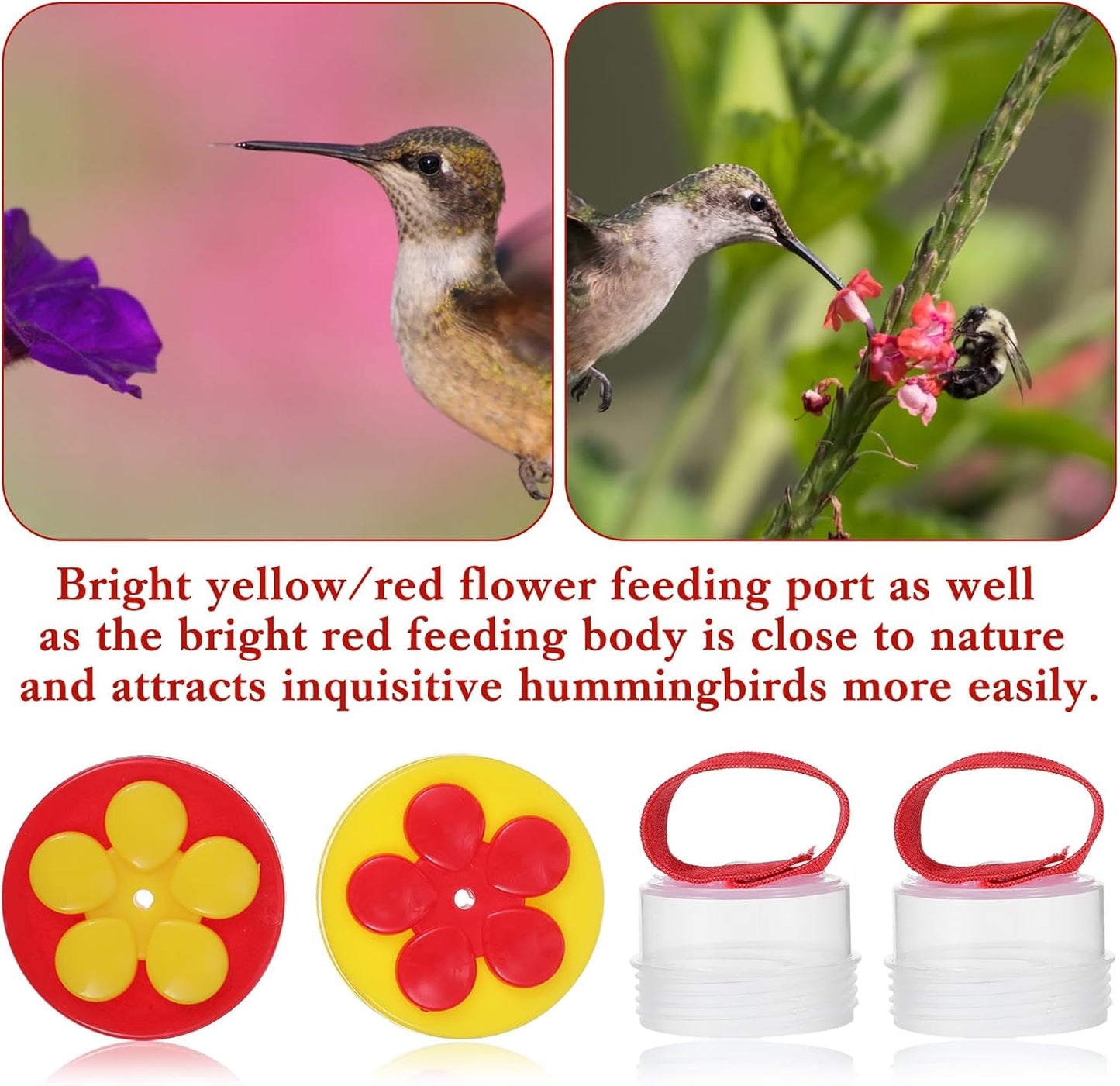 Hummingbird Wrist Feeder, 4 Pieces Handheld Hummingbird Feeders with Adjustable Strap and Flower Design, Mini Hand Feeding Tools for Outdoor Bird Watching and Nature Interaction