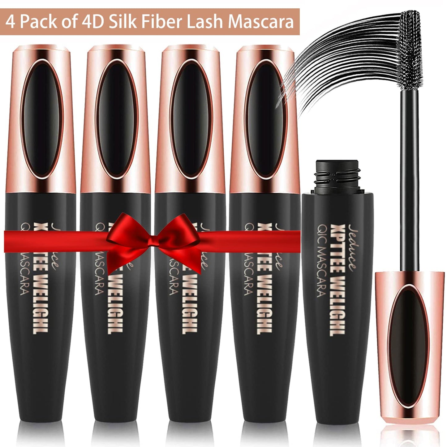 4D Silk Fiber Lash Mascara Extension - 4 Pack Voluminous, Waterproof & Smudge-Proof, Long-Lasting No Flaking, Natural No Clumping, All Day Exquisitely Full