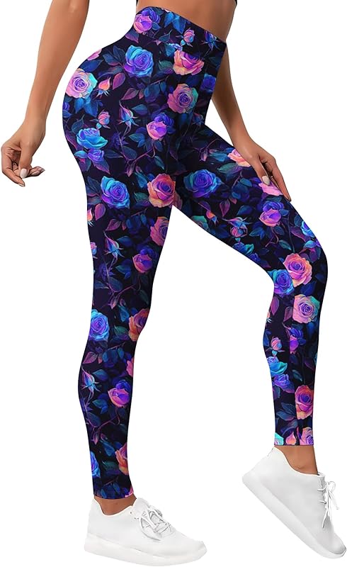 Leggings for Women Workout Funny Printed Gym Athletic Womens Yoga Pants Camo Print Legging Camouflage Floral Tropical Pants