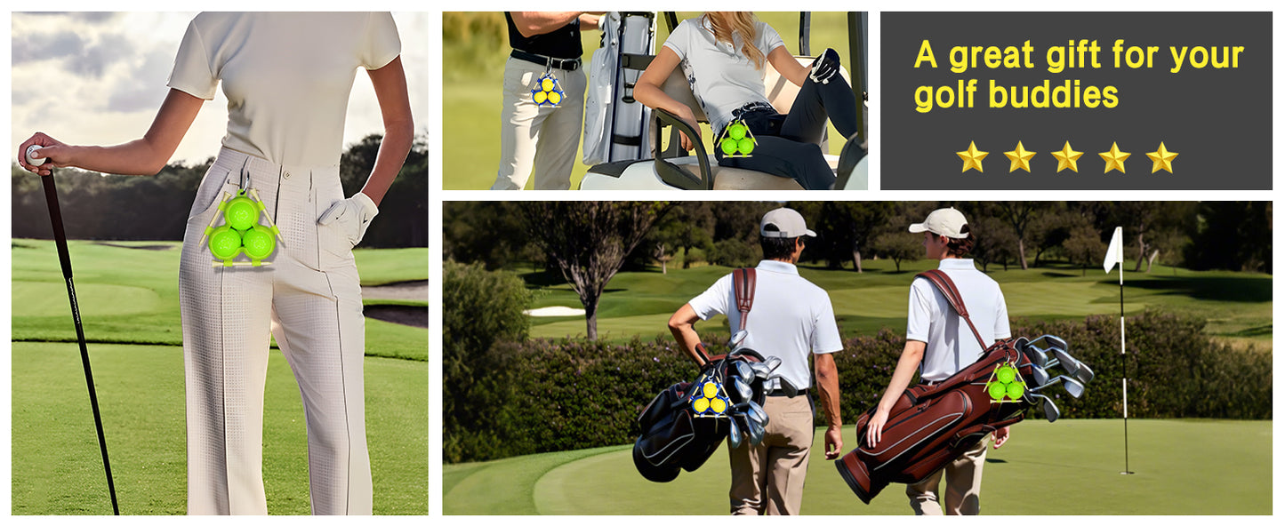 Golf Ball Tee Holder, Soft Silicone Golf Tee Rack for 3 Balls and 3 Tees, Golf Ball Holder with Clip for Bags, Essential Golf Ball Bag for Players