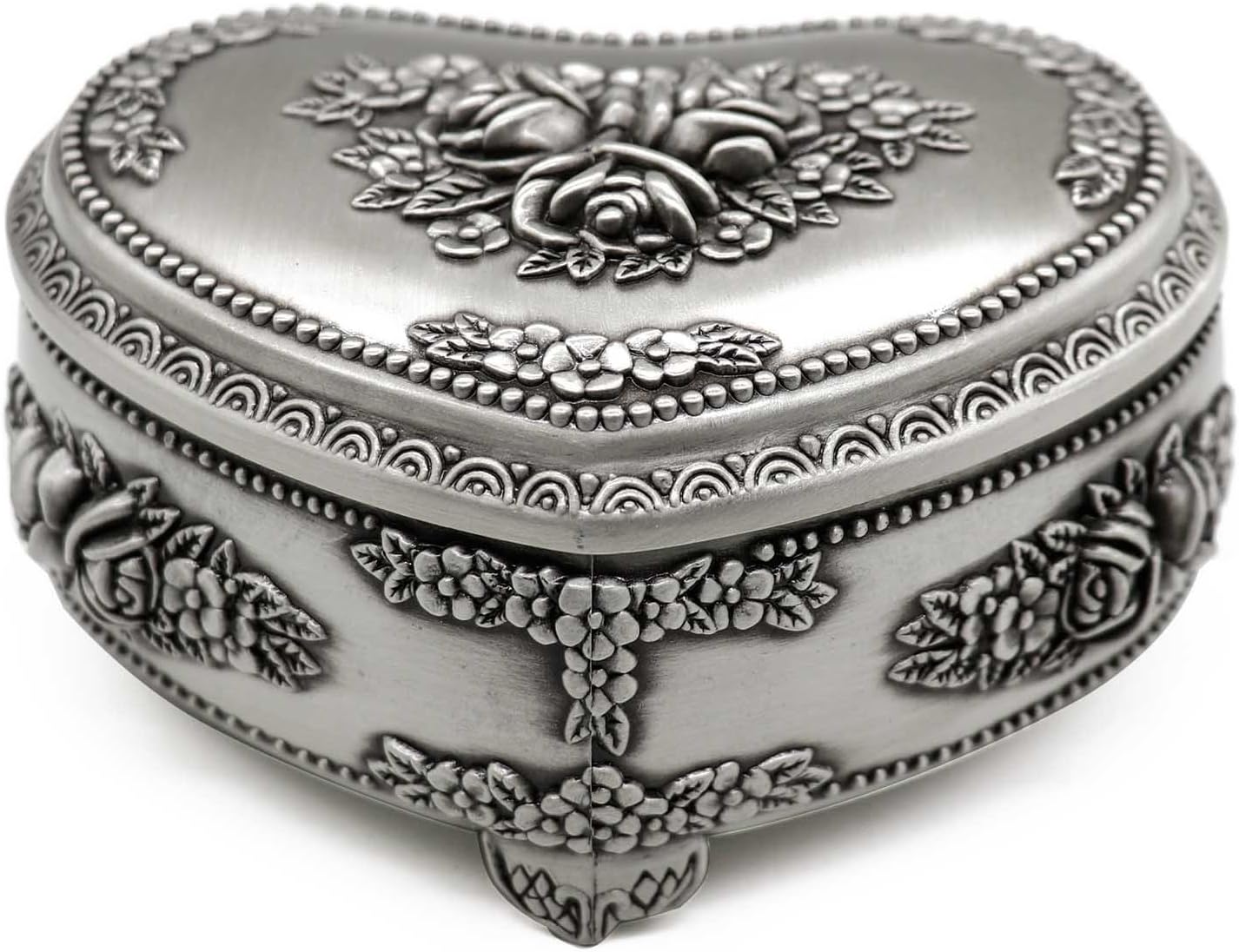 Classic Vintage Heart Shape Metal Jewelry Box Ring Trinket Storage Organizer Chest Christmas Gift, Medium