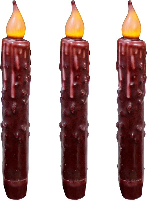 CVHOMEDECO. Real Wax Hand Dipped Battery Operated LED Timer Taper Candles Country Primitive Flameless Lights Décor, 6-3/4 Inch, Matt Black, 3 PCS in a Package