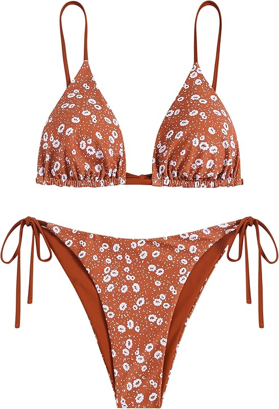 ZAFUL Women's Triangle Bikini Floral String Bikini Set Two Piece Swimsuit Bathing Suits