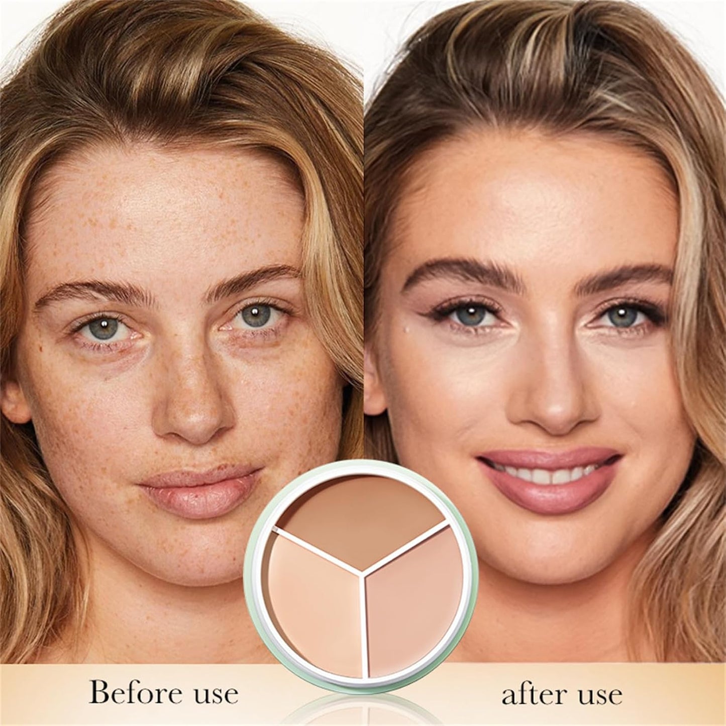 Artistic Tri-Color Concealer Palette Waterproof Tri Color Foundation Cover Full Coverage Face Concealer Makeup Highlight Contour Palette (1 Pack)