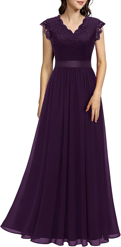 Dressystar Women's V Neck Sleeveless Lace Bridesmaid Dress Wedding Party Gown