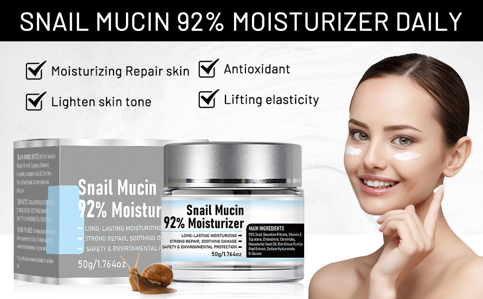 Snail Mucin 92% Moisturizer Daily Face Moisturizer,Hydrating Repair Face Gel Cream, Baba de Caracol Original, Advanced Snail 92 All In One Cream
